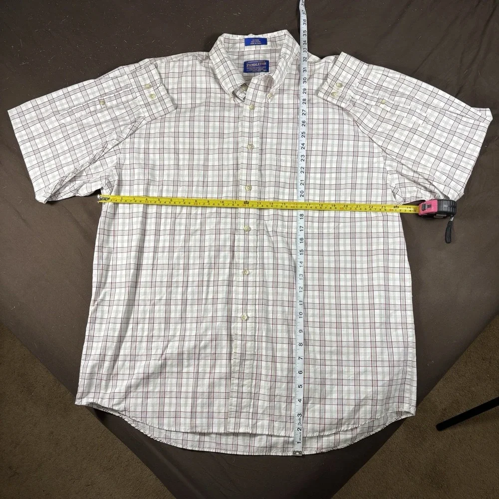 Pendleton Mens XL Plaid Button Down Shirt White Burgundy Long Sleeve Casual - Picture 6 of 7